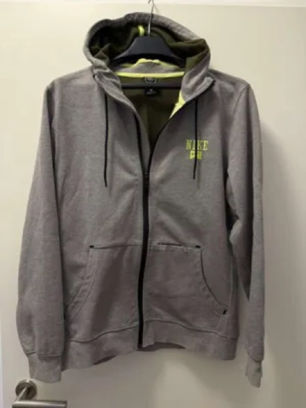 Nike grey full zip jacket with neon green logo size men’s M excellent condition